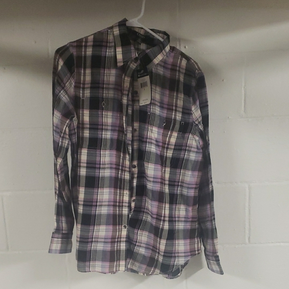 Chaps Purple and Black Casual Button Down Shirt